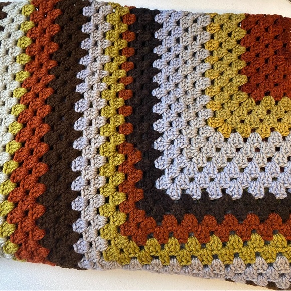 Crochet Afghan Blanket Warm Tones Autumn Fall Brown Gold Burnt Orange 51” X 41” - Picture 5 of 5